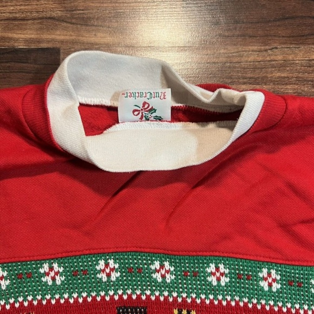 VTG Adult Large Ugly Christmas Sweatshirt Snowman Mock Neck Red See Pics For Mts - Picture 4 of 6